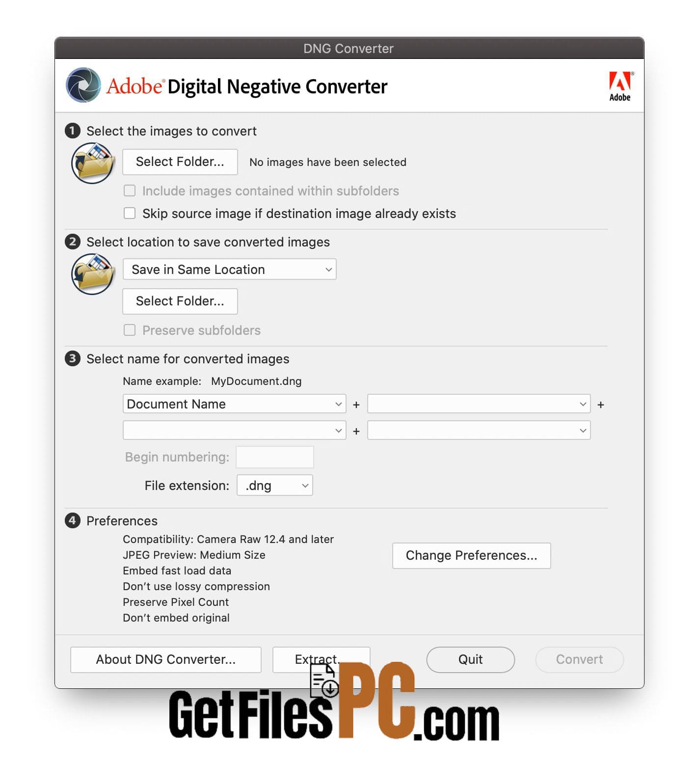 adobe dng converter getfilespc 1 Free Download - GetFilesPC.com